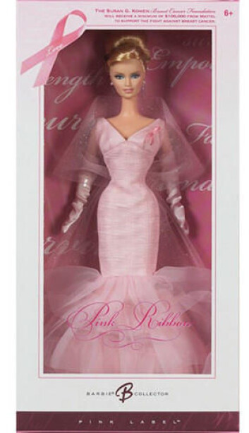 Mattel kastet seg på trenden i 2006 og laget en Pink Ribbon Barbie. En prosentandel av inntektene på salget skulle gå til the Susan G. Komen Foundation. (Foto: Tricia Wang) Mattel kastet seg på trenden i 2006 og laget en Pink Ribbon Barbie. En prosentandel av inntektene på salget skulle gå til the Susan G. Komen Foundation. (Foto: Tricia Wang)
