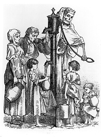 Kartlegging av koleraens utbredelse i London i 1850-årene førte til at man forstod at vann kunne være en smittekilde. Tegningen er fra 1866 og skulle illustrere Londons ofte dødelige vannkilde. Kartlegging av koleraens utbredelse i London i 1850-årene førte til at man forstod at vann kunne være en smittekilde. Tegningen er fra 1866 og skulle illustrere Londons ofte dødelige vannkilde.