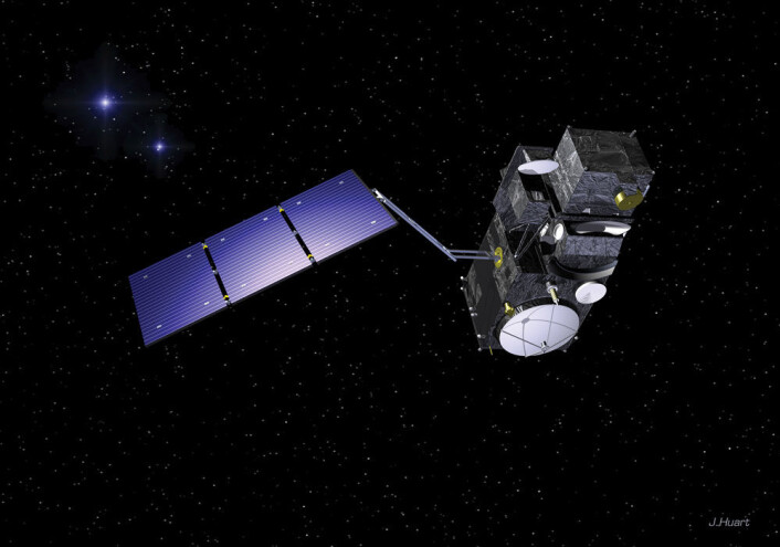 Sentinel-3 utvikles av ESA for å kunne måle topgrafi, temperaturer og farger på både havet og landjorda. (Foto: (Illustrasjon: ESA/Huart)) Sentinel-3 utvikles av ESA for å kunne måle topgrafi, temperaturer og farger på både havet og landjorda. (Foto: (Illustrasjon: ESA/Huart))