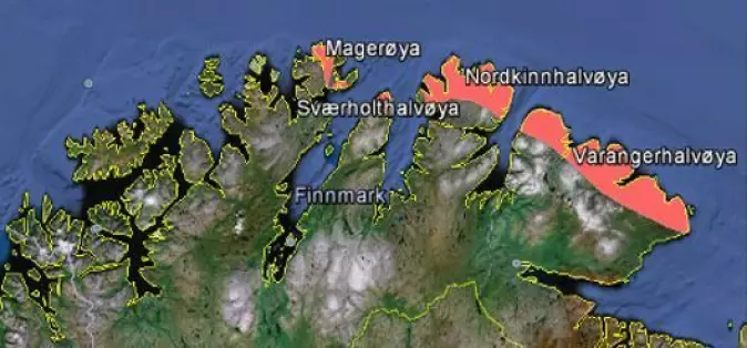 Kartet viser hvilke kystområder i Finnmark som ble klassifisert som en del av Arktisk sone E av en internasjonal ekspertgruppe.