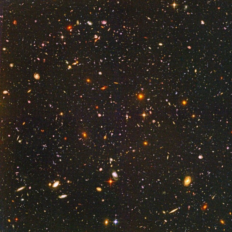 Galakser og galaksehoper ut til 13,2 milliarder lysår fra jorda, sett av Hubble. Foto: NASA/ESA (Foto: (Kilde: NASA/Hubbleteleskopet))