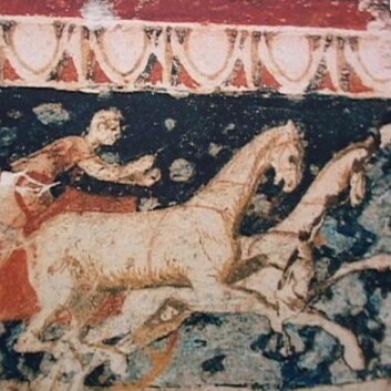 Veggmaleri fra en grav i Vergina - men ikke Kong Philip IIs grav. (Illustrasjonsfoto: Wikimedia Commons)