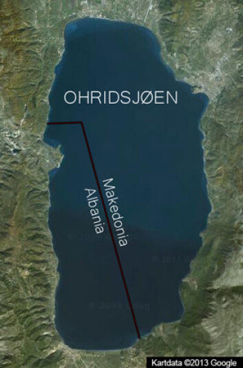 To tredeler av Ohridsjøen ligger i Makedonia, resten i Albania. (Foto: Google map) To tredeler av Ohridsjøen ligger i Makedonia, resten i Albania. (Foto: Google map)