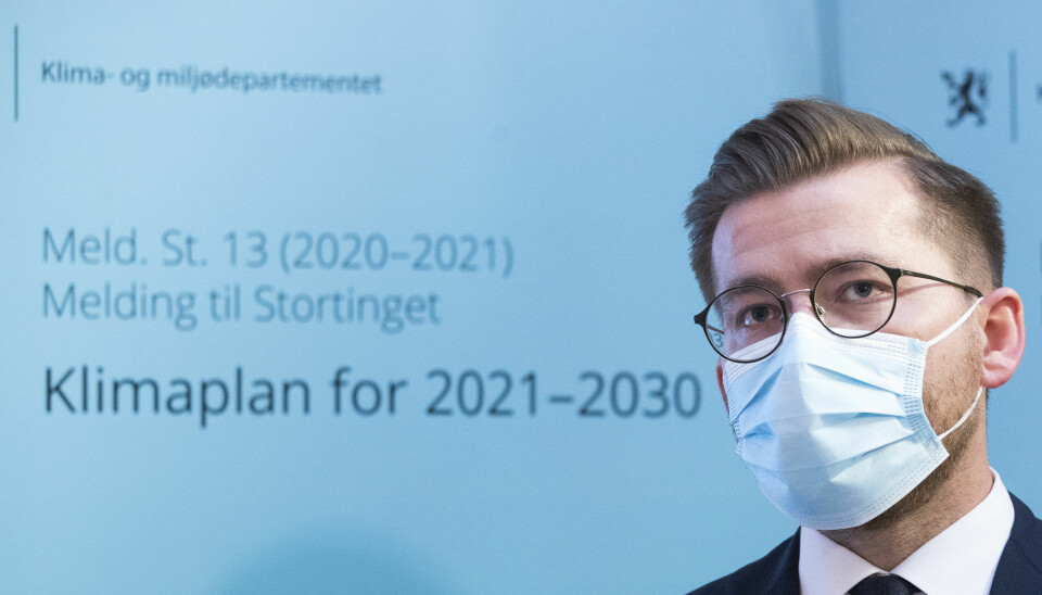 Klima- og miljøminister Sveinung Rotevatn under presentasjonen av stortingsmeldingen 'Klimaplan for 2021-2030'.