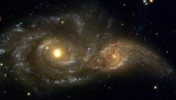 Hubble teleskopet har tatt <a href="https://hubblesite.org/contents/media/images/2008/16/2332-Image.html?news=true" aria-label="">flere bilder</a> av galakser i ferd med å krasje. Hubble teleskopet har tatt <a href="https://hubblesite.org/contents/media/images/2008/16/2332-Image.html?news=true" aria-label="">flere bilder</a> av galakser i ferd med å krasje.