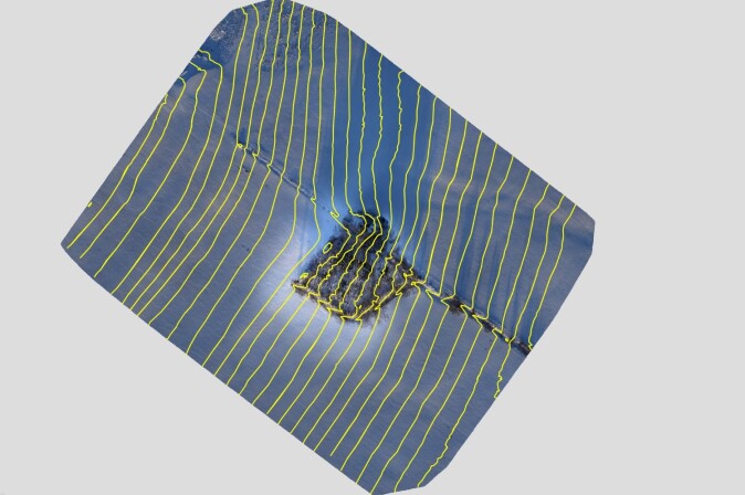 Slik ser det ut når dronen har skannet et mulig snørasområde. Programvaren bygger en 3D-modell av terrenget for å se hvor det beveger seg. Slik ser det ut når dronen har skannet et mulig snørasområde. Programvaren bygger en 3D-modell av terrenget for å se hvor det beveger seg.