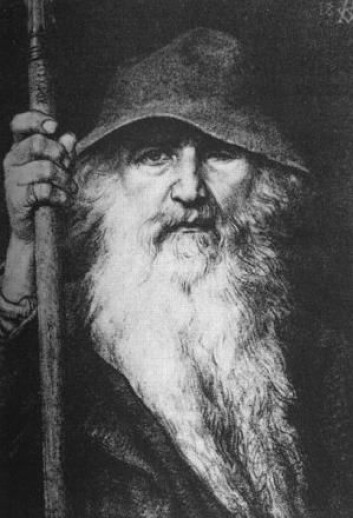 Den nordiske guden Odin er blitt portrettert på mange ulike måter gjennom historien. Ofte som kriger på hesterygg. Her er han imidlertid som vandringsmann. (Foto: (Tegning: Georg von Rosen, 1886/Wikipedia Commons)) Den nordiske guden Odin er blitt portrettert på mange ulike måter gjennom historien. Ofte som kriger på hesterygg. Her er han imidlertid som vandringsmann. (Foto: (Tegning: Georg von Rosen, 1886/Wikipedia Commons))