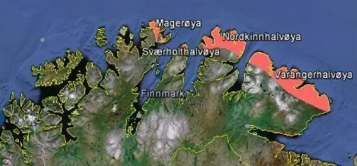 The map shows the parts of the coast of Finnmark included in Arctic zone E by the international expert panel.