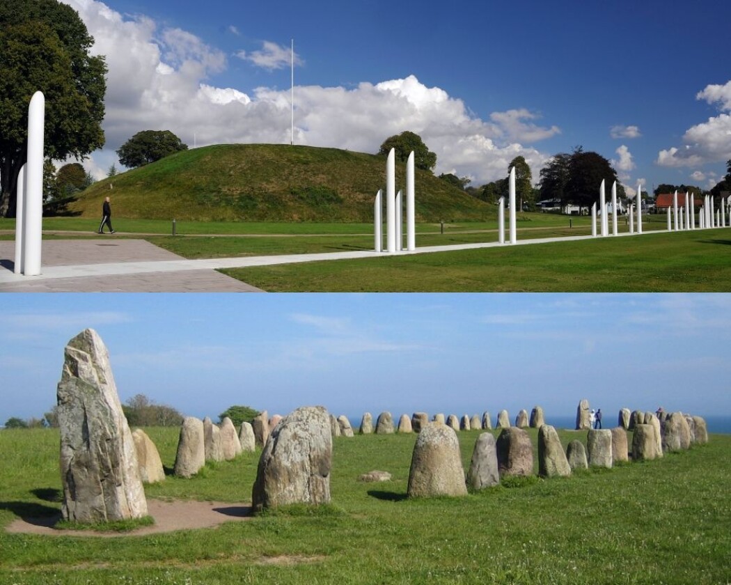 Skipssetninger er kjent fra både Danmark, Sverige og Norge i jernalderen og vikingtiden. Den skipsformede gravhaugen i Jelling i Danmark (øverst) kan ha vært 355 meter lang. Den er klart størst i verden og står nå på UNESCO sin verdensarvliste. Ales stener i Skåne i Sør-Sverige (nederst) er en annen kjent skipssetning. Ved Istrehågan utenfor Sandefjord finnes det også to slike skipssetninger. Men disse er mindre. Skipssetninger er kjent fra både Danmark, Sverige og Norge i jernalderen og vikingtiden. Den skipsformede gravhaugen i Jelling i Danmark (øverst) kan ha vært 355 meter lang. Den er klart størst i verden og står nå på UNESCO sin verdensarvliste. Ales stener i Skåne i Sør-Sverige (nederst) er en annen kjent skipssetning. Ved Istrehågan utenfor Sandefjord finnes det også to slike skipssetninger. Men disse er mindre.