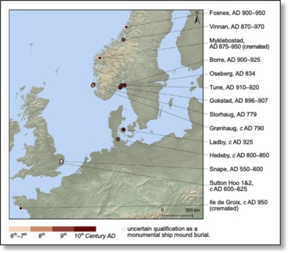Kartet viser skip vi helt sikkert vet at er blitt begravd i monumentale skipshauger. De fleste er i Norge. Det nyoppdagede Gjellestadskipet i Østfold er ikke med på kartet. Trolig finnes det flere slike skip. Kartet viser skip vi helt sikkert vet at er blitt begravd i monumentale skipshauger. De fleste er i Norge. Det nyoppdagede Gjellestadskipet i Østfold er ikke med på kartet. Trolig finnes det flere slike skip.
