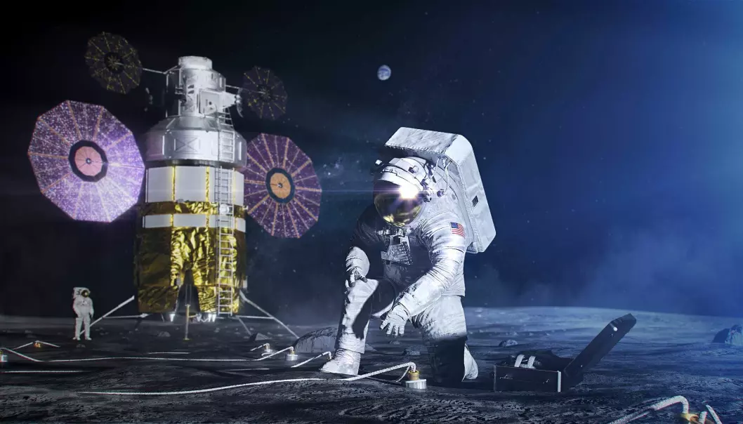 En kunstners framstilling av amerikanske astronauter på månen, med den nye xEMU-romdrakten.