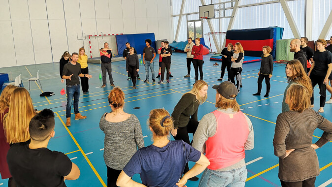 A group of young people learn about learning by movement. A group of young people learn about learning by movement.