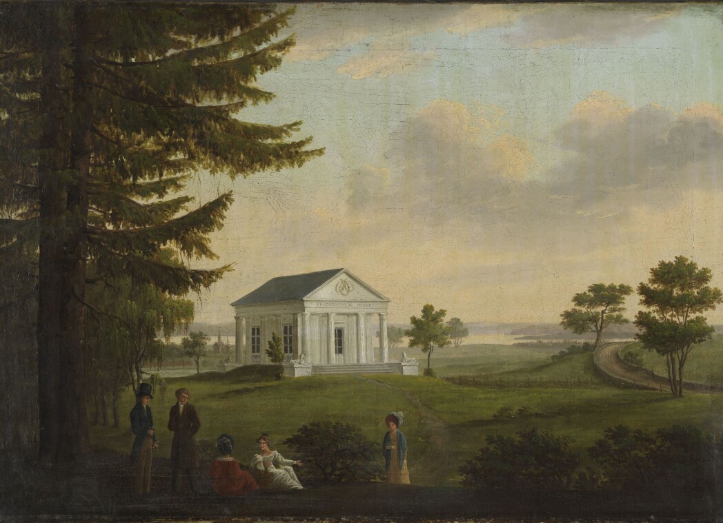 Her er et maleri av den danske kunstneren Carl Frederik Vogt som viser et av Ullevål-templene og empirekledde mennesker. Her arrangerte John Collett pompøse selskaper, og hagen ble en viktig del av Collets store middager. Her er et maleri av den danske kunstneren Carl Frederik Vogt som viser et av Ullevål-templene og empirekledde mennesker. Her arrangerte John Collett pompøse selskaper, og hagen ble en viktig del av Collets store middager.