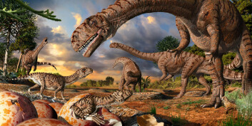 Slik kan det ha sett ut i rugekassa til massospondylus-dinosaurene, som levde for 190 millioner år siden. (Illustrasjon: Julius Csotonyi) Slik kan det ha sett ut i rugekassa til massospondylus-dinosaurene, som levde for 190 millioner år siden. (Illustrasjon: Julius Csotonyi)