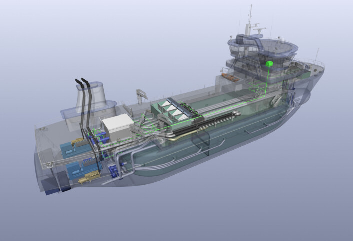Det nyutviklede brønnbåtkonseptet er utstyrt med det siste av smittevernløsninger og er spesialdesignet for enklere renhold og mer miljøvennlig drift. (Foto: Sintef) Det nyutviklede brønnbåtkonseptet er utstyrt med det siste av smittevernløsninger og er spesialdesignet for enklere renhold og mer miljøvennlig drift. (Foto: Sintef)