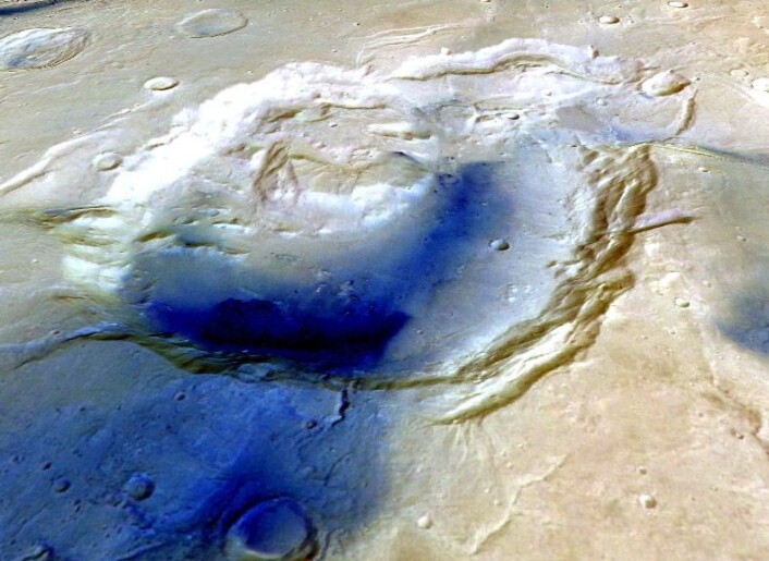 Tredimensjonal framstilling av Eden Patera. (Foto: ESA/Mars Express/Freie Universitat Berlin) Tredimensjonal framstilling av Eden Patera. (Foto: ESA/Mars Express/Freie Universitat Berlin)
