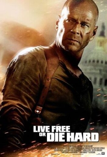 Politimannen John McClane, spilt av Bruce Willis, overvinner cyber-terrorister i Die Hard 4.0 (amerikansk tittel: Live Free or Die Hard). (Foto: 20th Century Fox) Politimannen John McClane, spilt av Bruce Willis, overvinner cyber-terrorister i Die Hard 4.0 (amerikansk tittel: Live Free or Die Hard). (Foto: 20th Century Fox)