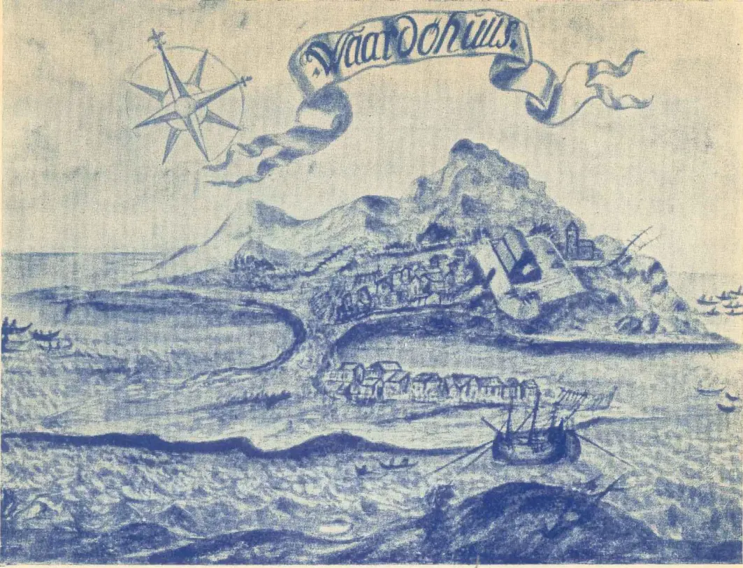Illustrasjon av Vardø og Vardøhus frå 1698, henta frå amtmann Lilienskiolds verk «Speculum Boreale». Illustrasjon av Vardø og Vardøhus frå 1698, henta frå amtmann Lilienskiolds verk «Speculum Boreale».