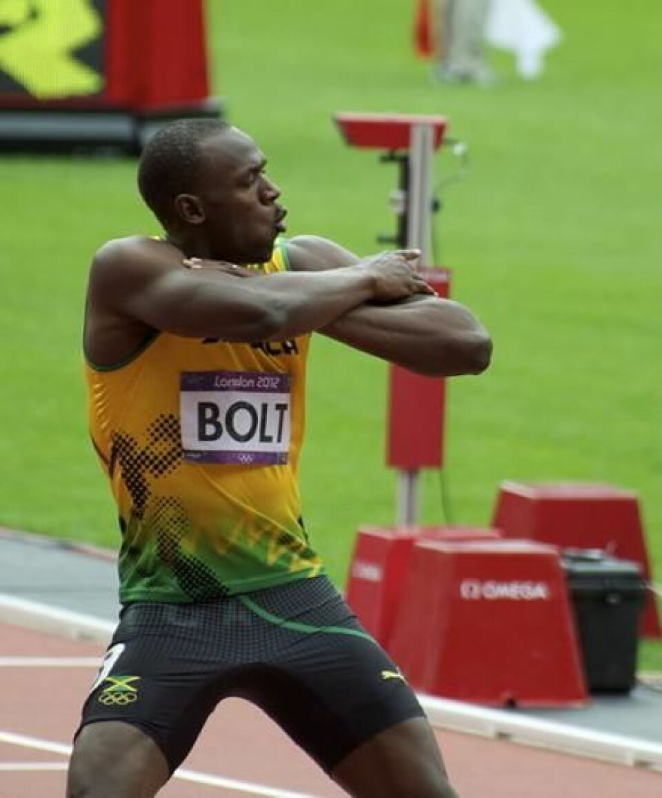 Bolts høyde gir ham et forsprang, mener Alan Nevill. (Foto: Nick Webb (Flickr: Usain Bolt) [CC-BY-2.0 (http://creativecommons.org/licenses/by/2.0)], via Wikimedia Commons)