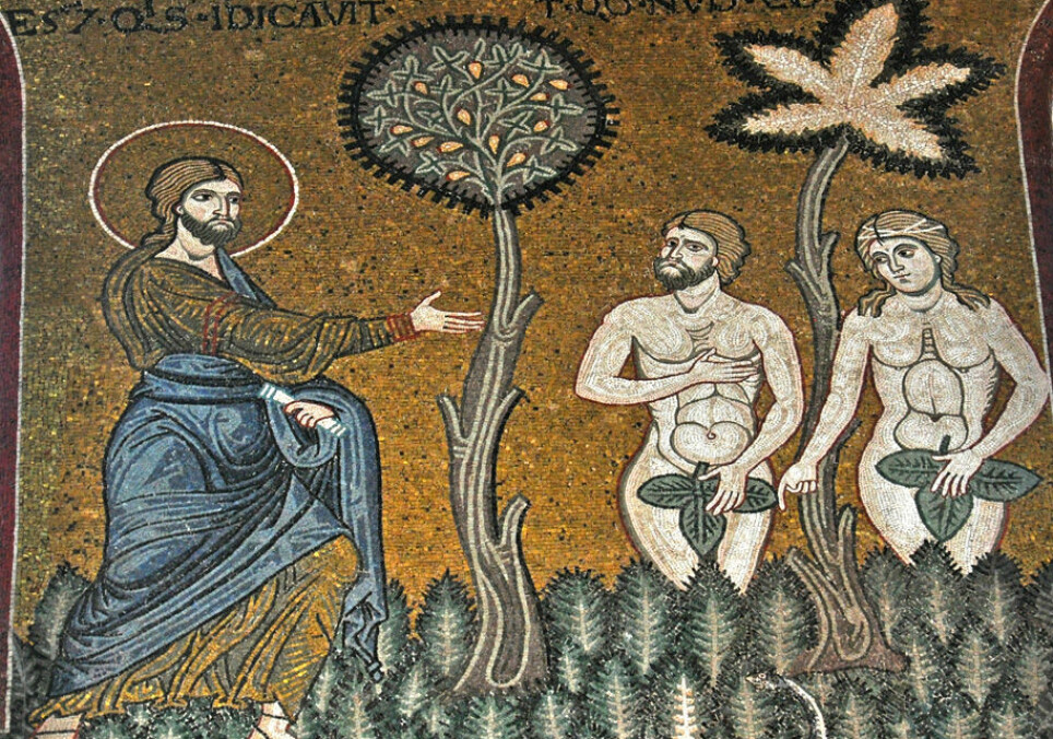 God calls to Adam: ‘Adam, where are you? Who told you that you were naked?’. Adam defends himself by blaming Eve. The scene is illustrated on this mosaic from the Monreale Cathedral on Sicily.