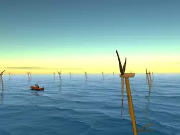 "Offshore vindpark: Store vindparker i Nordsjøen kan spare oss for utslipp av omkring 18 millioner tonn CO2 per år gjennom å erstatte kullkraft på kontinentet og gassturbiner på norsk sokkel. (Illustrasjon: SWAY)"