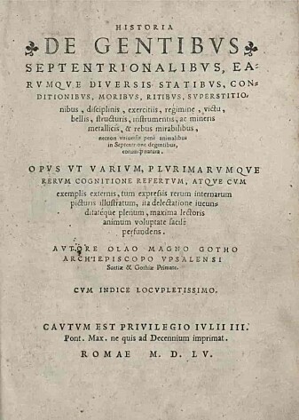 Tittelsiden i Historia de gentibus septentrionalibus (De nordiske folkenes historie). Tittelsiden i Historia de gentibus septentrionalibus (De nordiske folkenes historie).