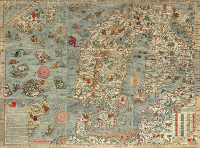 Olaus Magnus sitt rikt illustrerte kart over de nordiske landene, <span class=" italic" data-lab-italic_desktop="italic">Carta Marina</span>, er overdådig illustrert med vesener og forestillinger fra folkeliv og folketro. Olaus Magnus sitt rikt illustrerte kart over de nordiske landene, <span class=" italic" data-lab-italic_desktop="italic">Carta Marina</span>, er overdådig illustrert med vesener og forestillinger fra folkeliv og folketro.