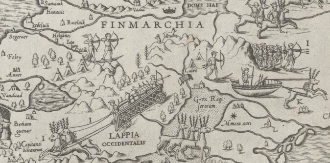 Folk og natur i Nordkalotten slik Olaus Magnus illustrerer det i Carta Marina. Folk og natur i Nordkalotten slik Olaus Magnus illustrerer det i Carta Marina.