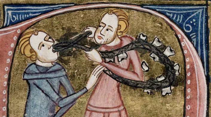 Tannuttrekning i middelalderen. (Foto: (Tegning: James le Palmer, London 1360-1375))