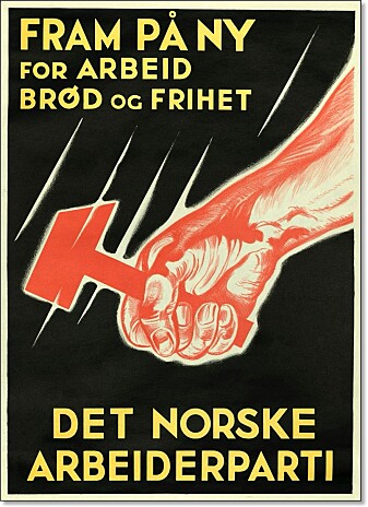 Arbeiderpartiet sa i 1923 farvel til kommunismen og ble et sosialdemokratisk parti. Men symbolikken i denne valgplakaten fra 1934 er likevel klart påvirket av sovjetkommunismen. Arbeiderpartiet sa i 1923 farvel til kommunismen og ble et sosialdemokratisk parti. Men symbolikken i denne valgplakaten fra 1934 er likevel klart påvirket av sovjetkommunismen.