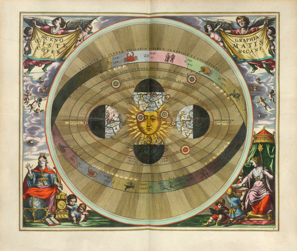 Astronomen Johannes Kepler framsatte i 1609 teorien om at alle planetene i solsystemet beveger seg rundt solen. (Illustrasjon: Public domain)