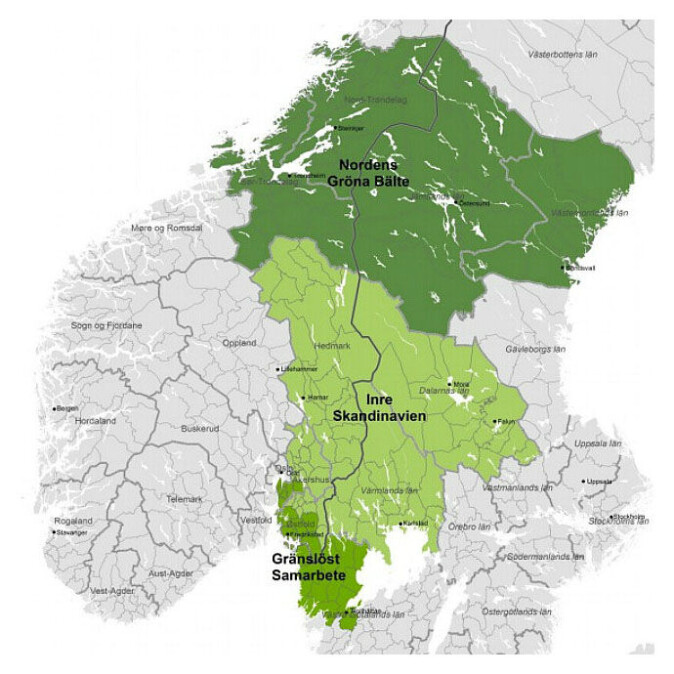I grenseland: Indre Skandinavia er ett av tre områder som inngår i det EU-baserte samarbeidsprogrammet Sverige-Norge. I grenseland: Indre Skandinavia er ett av tre områder som inngår i det EU-baserte samarbeidsprogrammet Sverige-Norge.