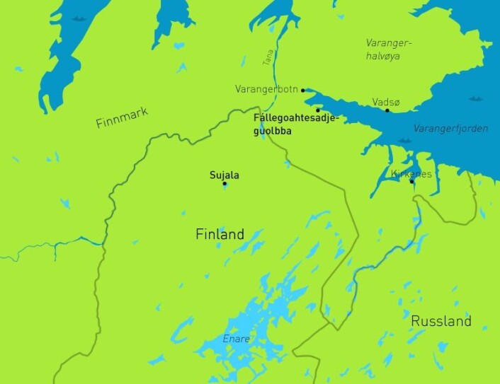 Kartet viser funnsteder i det nordlige Finland og Øst-Finnmark. (Foto: (Kart: David Brabrand/forskning.no)) Kartet viser funnsteder i det nordlige Finland og Øst-Finnmark. (Foto: (Kart: David Brabrand/forskning.no))