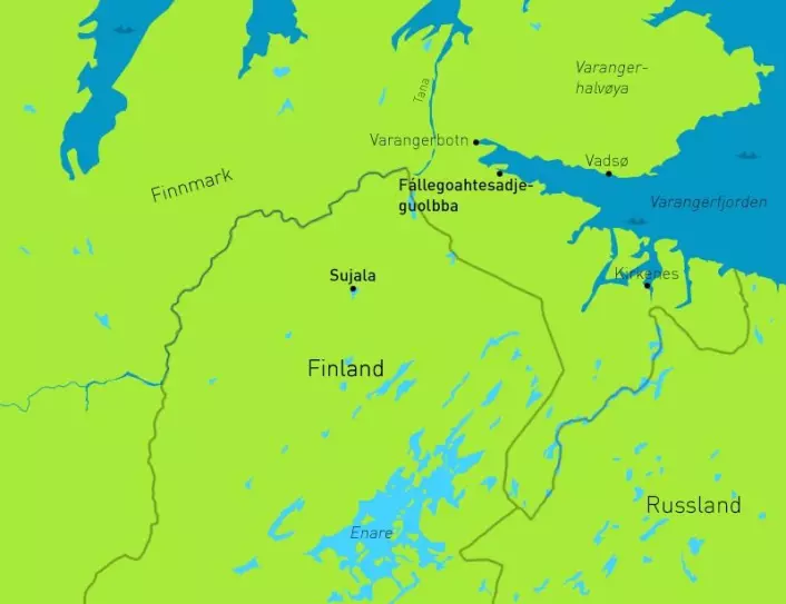 Kartet viser funnsteder i det nordlige Finland og Øst-Finnmark. (Foto: (Kart: David Brabrand/forskning.no))