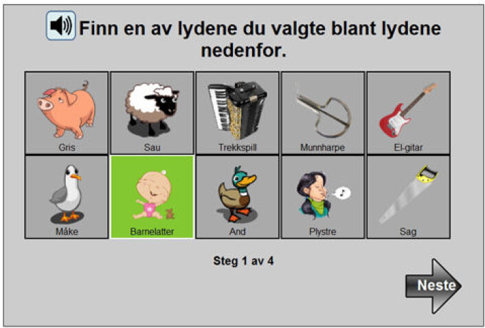 Slik kan det se ut når testbrukerne skal logge seg på ved hjelp av lyder. (Illustrasjon: e-Me-prosjektet) Slik kan det se ut når testbrukerne skal logge seg på ved hjelp av lyder. (Illustrasjon: e-Me-prosjektet)