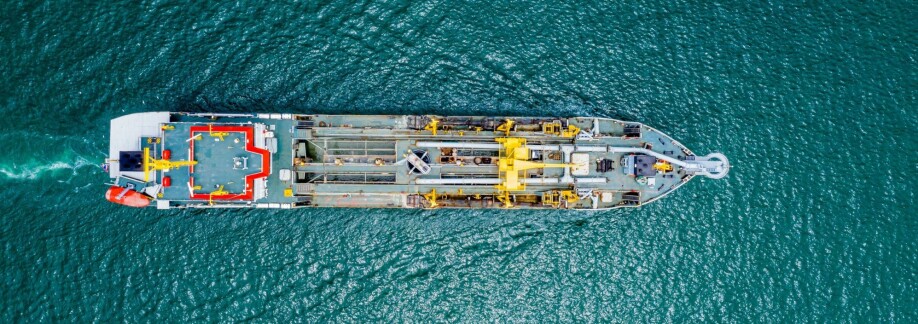 A bird’s eye view of a ship on calm seas. But it’s not always like this.