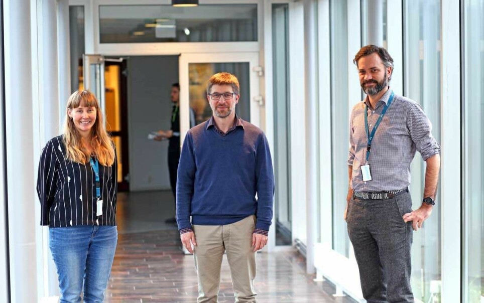 Partners in six countries will develop an app to prevent NCD's. From left: Merethe Drivdal, Thomas Schopf (project coordinator) and centre director Stein Olav Skrøvseth at the Norwegian Centre for E-health Research.