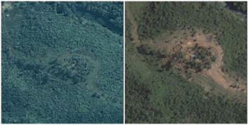 "Bildene viser en militærleir. Til venstre ser vi området 11. november 2000, mens fotoet til høyre viser samme sted 13. desember 2006. Bildene stemmer godt med rapporter fra menneskerettighetsgruppa Free Burma Rangers, som fortalte om stor vekst i leiren i 2006." "Bildene viser en militærleir. Til venstre ser vi området 11. november 2000, mens fotoet til høyre viser samme sted 13. desember 2006. Bildene stemmer godt med rapporter fra menneskerettighetsgruppa Free Burma Rangers, som fortalte om stor vekst i leiren i 2006."