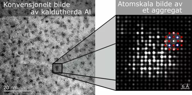 Here is a conventional picture of what you can see in a TEM, compared to what NTNU researchers were able to observe at the atomic level.