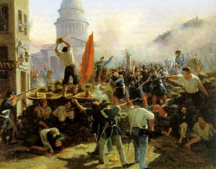 I 1848 startet en revolusjonsbølge i Paris. Den skylte opp gjennom Tyskland og presset de danske makthaverne til demokratiske reformer. (Foto: (Maleri: Horace Vernet-Barricade: Rue Soufflot)) I 1848 startet en revolusjonsbølge i Paris. Den skylte opp gjennom Tyskland og presset de danske makthaverne til demokratiske reformer. (Foto: (Maleri: Horace Vernet-Barricade: Rue Soufflot))