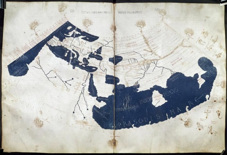 Dette kartet er fra midten av 1500-tallet, men det er basert på en latinsk oversettelse fra 1406 av et manuskript av Maximus Planudes, som på 1300-tallet gjenoppdaget mesterverket «Geografi» fra det andre århundret.