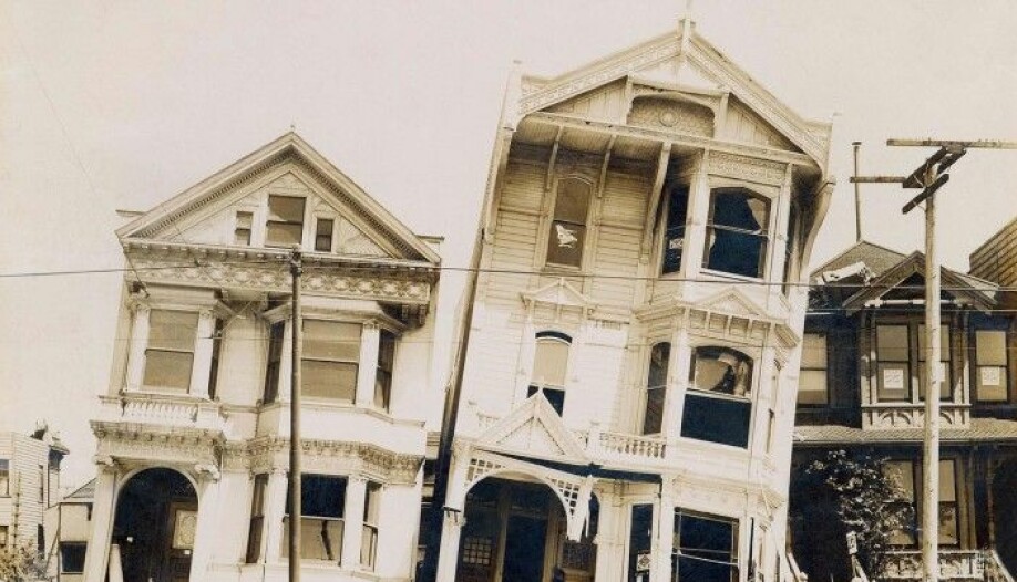 Wooden houses more often stand without collapsing - here from the earthquake in San Francisco on April 18, 1906.