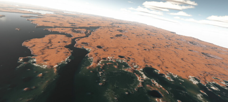 Kystområdet ved Xanthe Terra slik det kan ha sett ut for rundt 3,5 milliarder år siden da Mars hadde hav. (Illustrasjon: G. Di Achille/Nature)