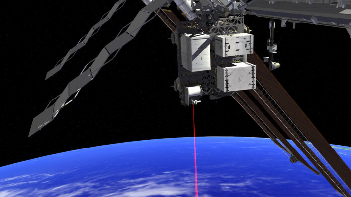 Illustrasjon av OPALS festet til Den internasjonale romstasjonen. Utstyret skal prøve ut laserkommunikasjon mellom romstasjonen og jorda. (Foto: (Illustrasjon: OPALS/NASA)) Illustrasjon av OPALS festet til Den internasjonale romstasjonen. Utstyret skal prøve ut laserkommunikasjon mellom romstasjonen og jorda. (Foto: (Illustrasjon: OPALS/NASA))