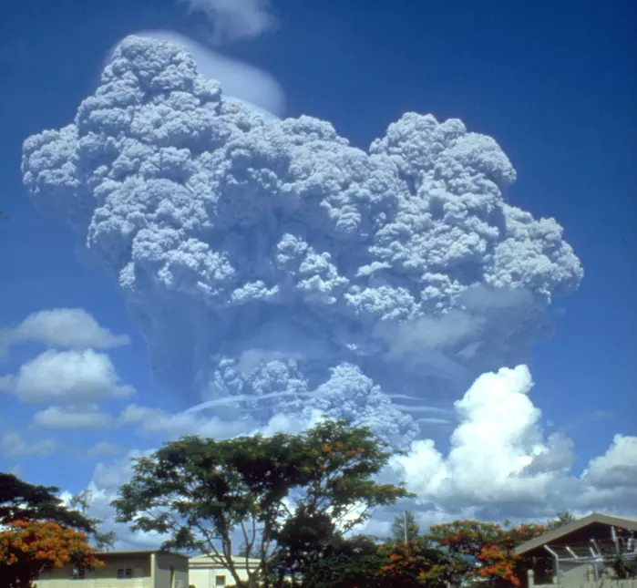 During the eruption of the volcano Pinatubo in the Pilippines in 1991, huge amounts of gases and particles were thrown high up in the atmosphere.