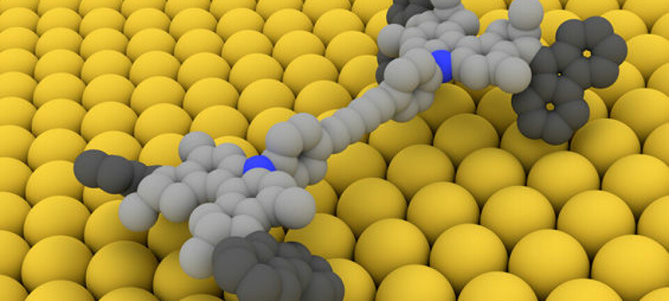 Den elektrisk drevne nanobilen har firhjulstrekk. Men den går ikke i revers. (Illustrasjon: T. Kudernac et al.)