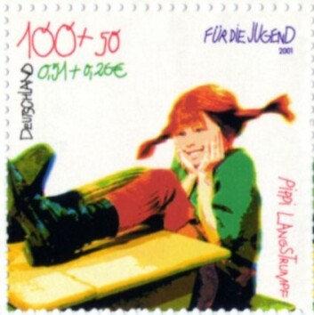 Tysk frimerke med Pippi-motiv. (Foto: Wikimedia Commons) Tysk frimerke med Pippi-motiv. (Foto: Wikimedia Commons)