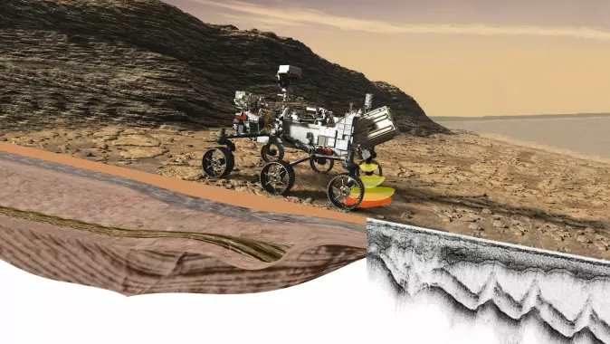 I Nasas Jet Propulsion Laboratory i California ble Mars-roveren Perseverance montert. Nå er den på plass på Mars, med georadaren Rimfax under buken.