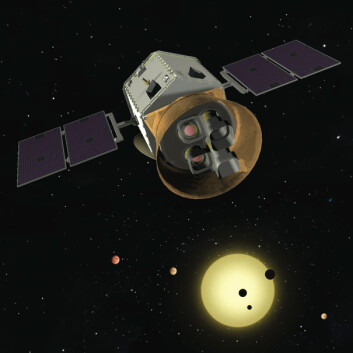 Illustrasjon av TESS-satellitten som er planlagt å skytes opp i 2017. (Foto: TESS team) Illustrasjon av TESS-satellitten som er planlagt å skytes opp i 2017. (Foto: TESS team)