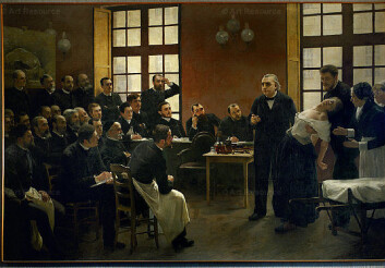 "Det moderne hysteriets far Jean-Martin Charcot holdt spektakulære forestillinger med hysteriske pasienter i hovedrollen. Her viser han fram sin favoritthysteriker Blanche Wittman. Maleri av André Brouillet: Une leçon clinique à la Salpêtrière, 1887." "Det moderne hysteriets far Jean-Martin Charcot holdt spektakulære forestillinger med hysteriske pasienter i hovedrollen. Her viser han fram sin favoritthysteriker Blanche Wittman. Maleri av André Brouillet: Une leçon clinique à la Salpêtrière, 1887."